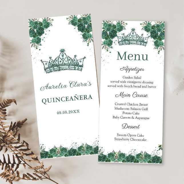 Menu Emerald Green Floral Quinceañera (Créateur téléchargé)
