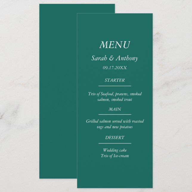 Menu Emerald Green Style moderne Mariage (Devant / Derrière)