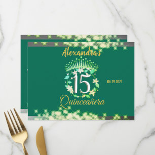 Menu Emerald Green Vintage Boho Quinceañera espagnol