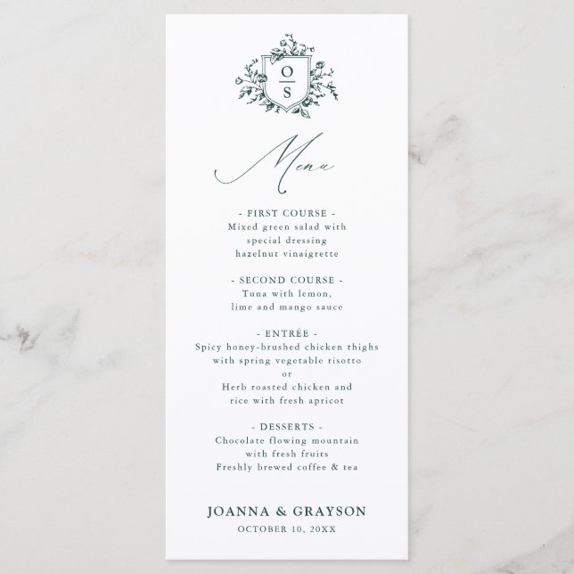 Menu Emerald Greenery Mariage botanique Vintage (Devant)