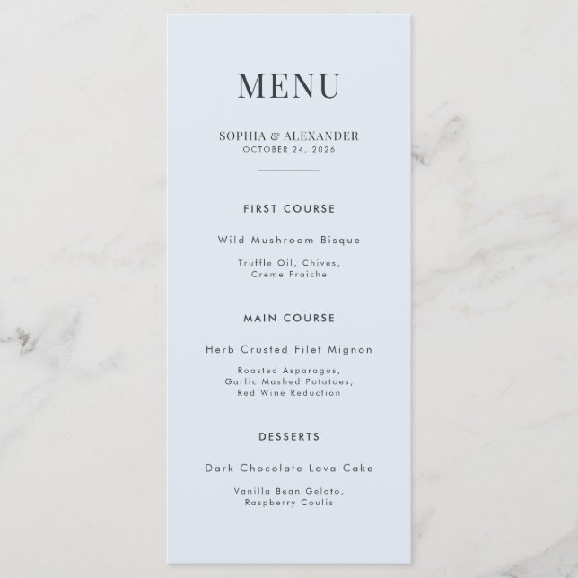 Menu Emeraude Moderne Arch & Bleu Glaciaire (Devant)