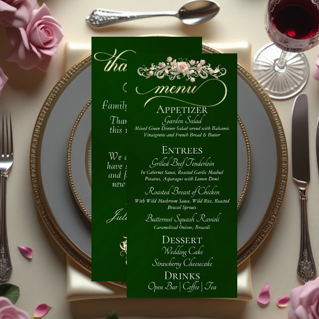 Menu Émeraude - Roses, Cœur et Merci (Créateur téléchargé)