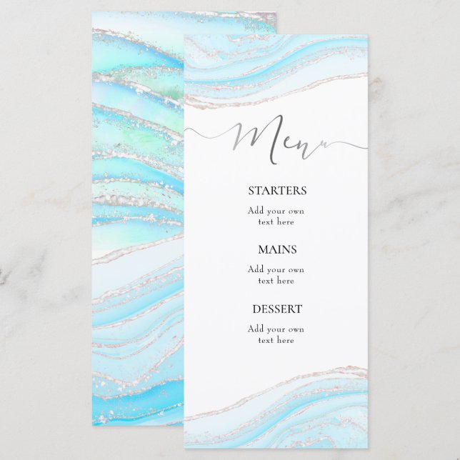 menu en marbre bleu pastel (Devant / Derrière)
