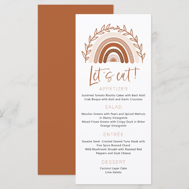 Menu en terre cuite aux tons confits, Menu Arc-en- (Devant / Derrière)