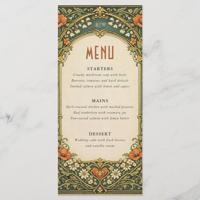 Menu Enchanted Forest Vintage Art Nouveau Wedding (Devant)