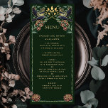 Menu Enchanted Gothique Corbeau Snapdragon Dahlia Maria<br><div class="desc">Design mariage élégant et gothique avec des corbeaux et des feuillages. Ce design présente un arrière - plan vert foncé,  des corbeaux bleu foncé et des feuilles verts turquoises,  des Snapdragons et des Dahlias avec des accents d'or. Objets correspondants dans notre boutique pour un thème de fête complet.</div>