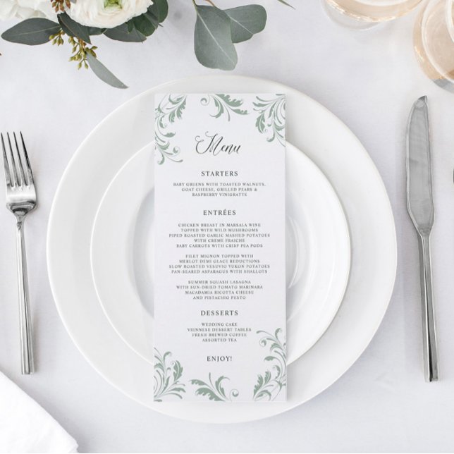 Menu Épanouissement élégant de mariage vert sauge (Créateur téléchargé)