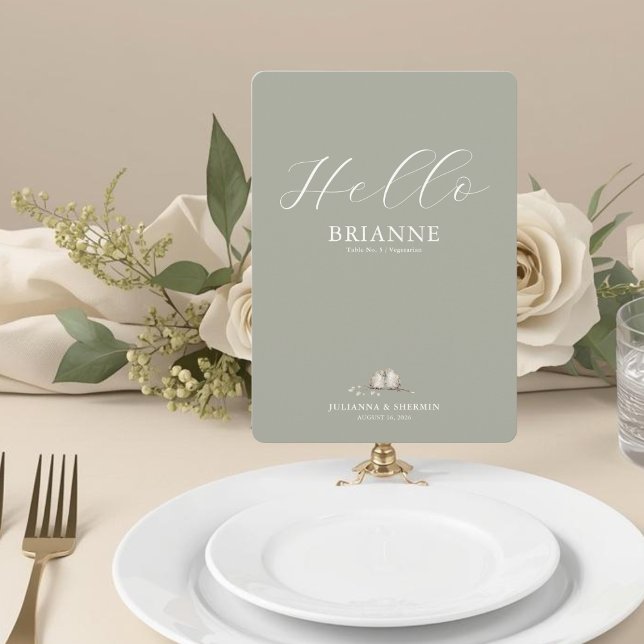 Menu et carton de placement pour invité de mariage (Sage Green Wedding Guest Place Card and Menu)