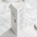 Menu et numéro de table minimaliste moderne triplé<br><div class="desc">Tripler le menu mariage et le numéro de table : tout en un,  il suffit de plier la feuille de papier en 3 pour obtenir votre menu debout. Moderne,  simple et propre : adoptez ce design minimaliste écrit à la main pour votre papeterie mariage. Couleurs entièrement personnalisables.</div>