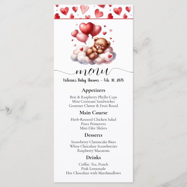 Menu et programme de la baby shower de l'ours de l (Devant)