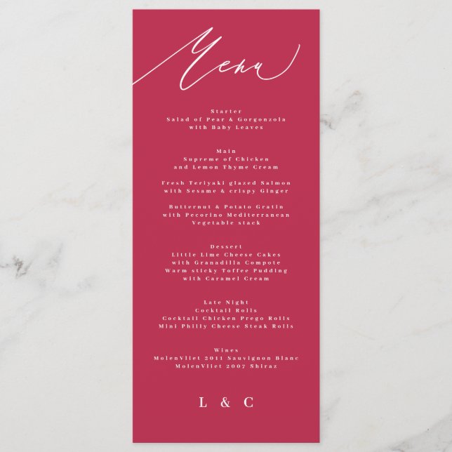 Menu été rouge magenta classique Calligraphie (Devant)