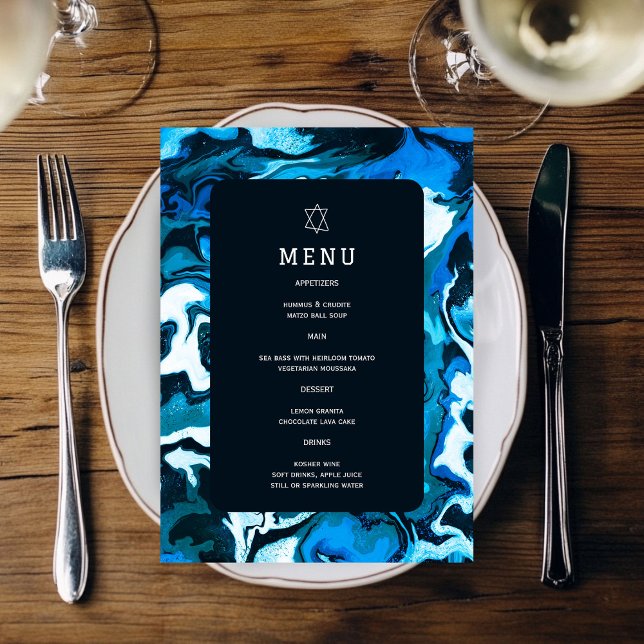 Menu Étoile de David Marble Bleue Bar Mitzvah sur mesur (Blue Marble Star of David Custom Bar Bat Mitzvah Menu
)