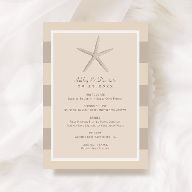 Menu Étoile de mer beige neutre Mariage de plage Dîner  (Créateur téléchargé)