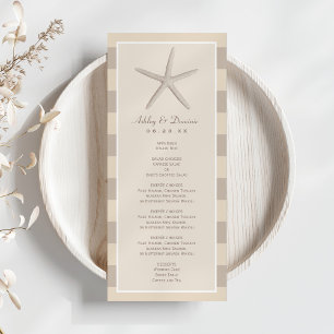 Menu Étoile de mer beige neutre Mariage de plage Dîner