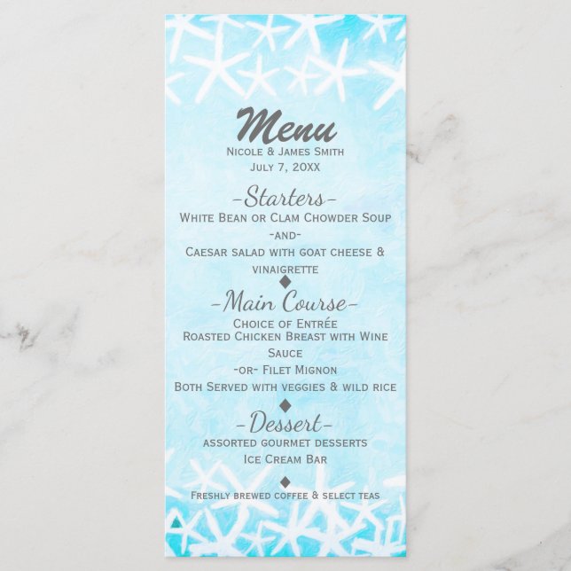 Menu Étoile de mer peinte Aqua Blue Mariage tropical de (Devant)