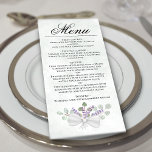 Menu Eucalyptus Aquarelle & Lavande Mariage élégant<br><div class="desc">Ce beau menu mariage est décoré dans un style boho chic rustique avec un arrière - plan bleu acier marbré, un titre de calligraphie script, et un amas de feuilles eucalyptus et fleurs de lavande peints à la main dans les tons vert sauge et violet clair. Le texte est entièrement...</div>