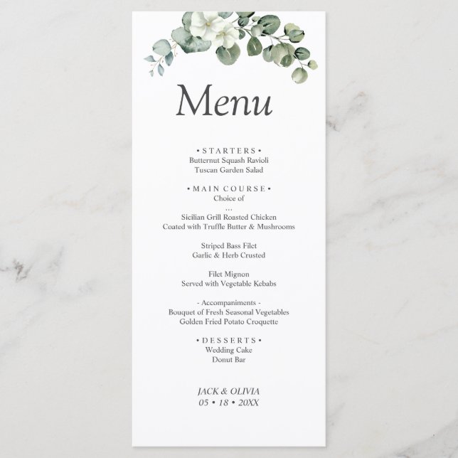 Menu Eucalyptus aquarelle Rustic Greenery Mariage (Devant)