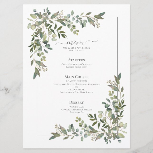 Menu Eucalyptus Botanique Sage Mariage vert (Devant)