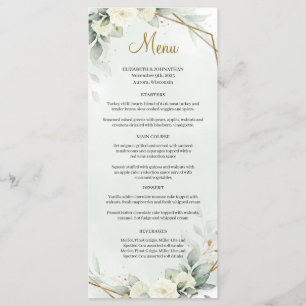 Menu Eucalyptus Feuillage Roses blanches Gole Géométriq