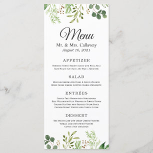 Menu Eucalyptus Feuilles Élégant Mariage chic