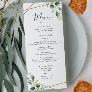 Menu Eucalyptus Géométrique Or Mariage vert