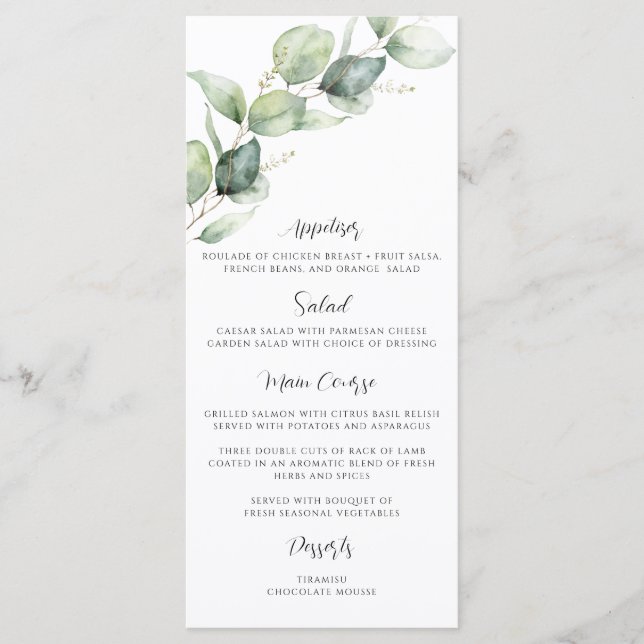 Menu Eucalyptus Quinceanera 15ème anniversaire de la fê (Devant)