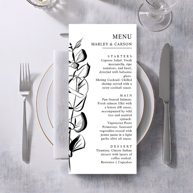 Menu Eucalyptus Sprig simple Mariage moderne tiré à la  (Créateur téléchargé)