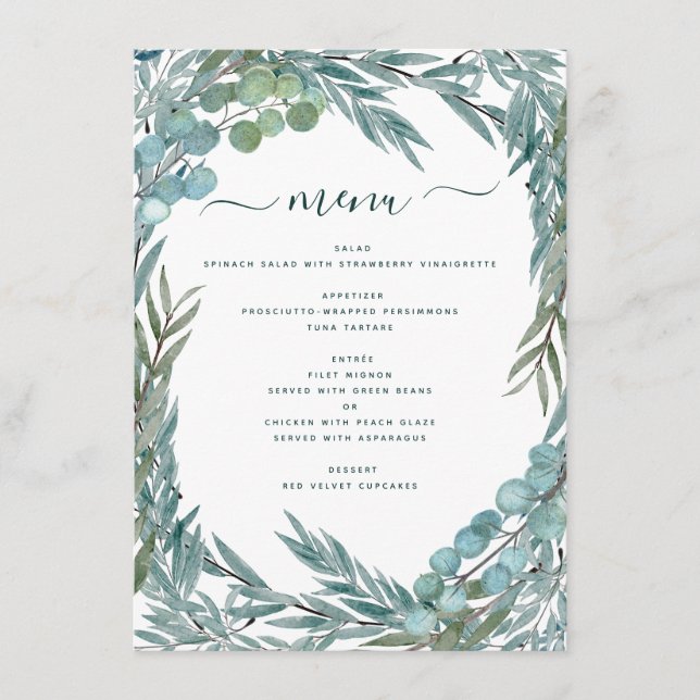 Menu Eucalyptus Verdure Aquarelle Mariage botanique (Devant)