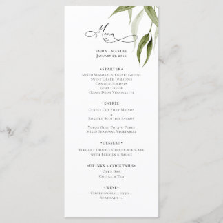 Menu Eucalyptus Verdure Aquarelle Rustique