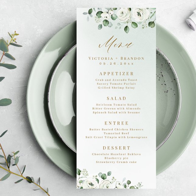 Menu Eucalyptus Verdure blanc floral rustique mariage (Eucalyptus Greenery white floral rustic wedding Menu)