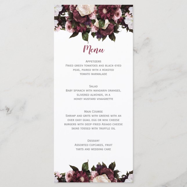 Menu Euphoria Bourgogne et Mariage de bouquet floral ro (Devant)
