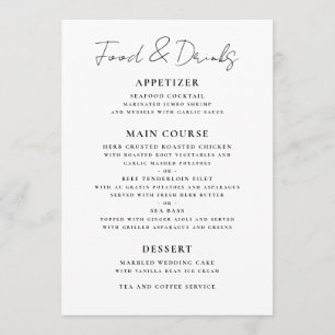 Menu Événement de mariage minimaliste noir et blanc