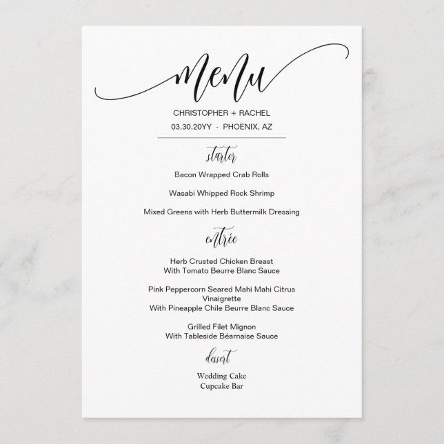 Menu Événement de mariage simple et élégant personnalis (Devant)