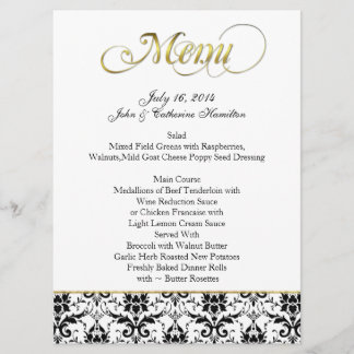 Menu fait sur commande de mariage de damassé noire