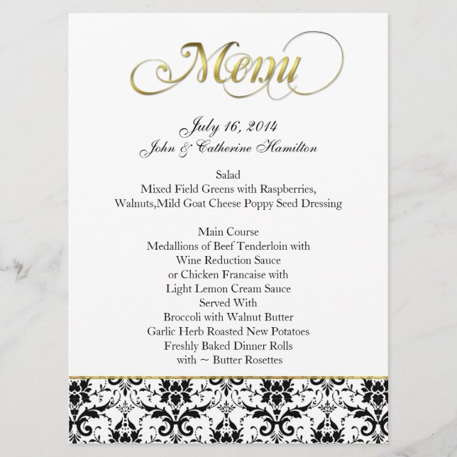 Menu fait sur commande de mariage de damassé noire (Devant)