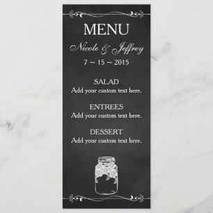 Menu fait sur commande rustique de mariage de pot