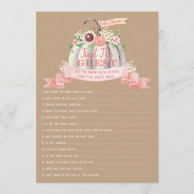 Menu Fall White Citrouille Baby shower Trouver Le Jeu D (Devant)