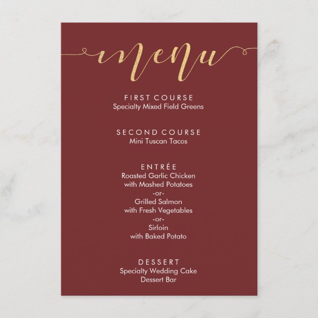 Menu Fancy Burgundy & Gold Mariage (Devant)