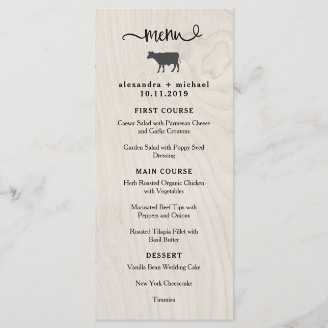 Menu Farmhouse Chic | Bois blanc avec Mariage de vache  (Devant)