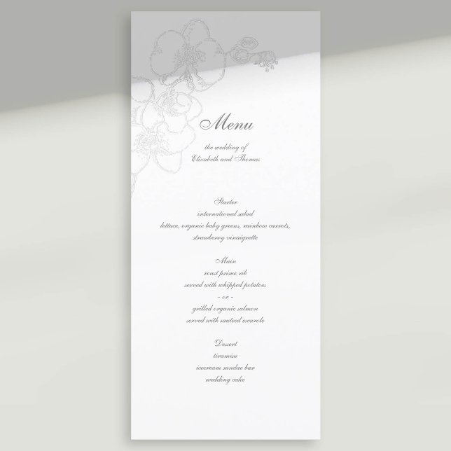 Menu Faux Embossé Orchid Classic Calligraphy Mariage (formal wedding menu card faux embossed orchid floral modern classic traditional calligraphy)