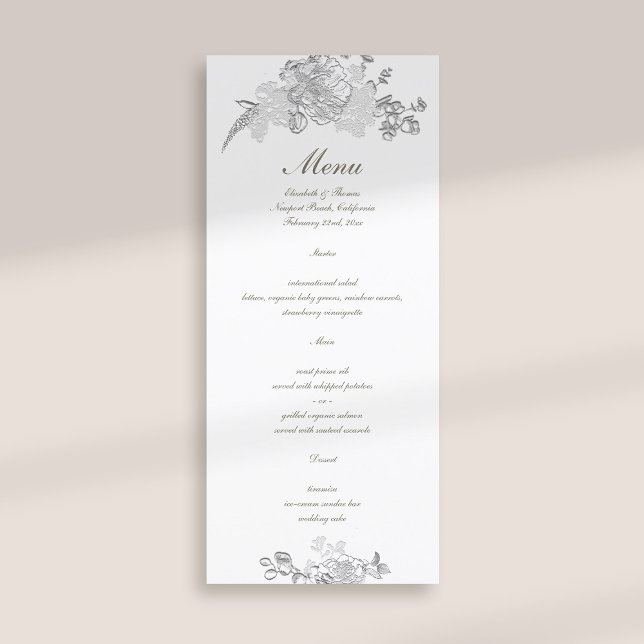 Menu Faux Embossé Peony Classique Mariage d'ivoire (formal traditional elegant calligraphy wedding menu card faux embossed peony ivory classic)