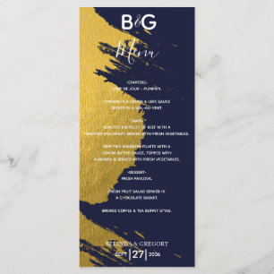 Menu Faux Gold Brushstrokies Marine Blue Monogram Maria