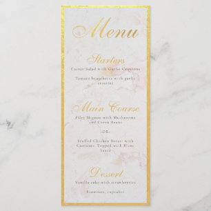 Menu Faux Gold Foil Élégante calligraphie Marbre blanc