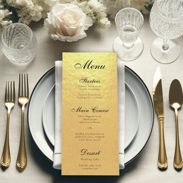 Menu Faux Gold Foil Élégante calligraphie noir Script (Créateur téléchargé)