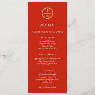 Menu Faux Gold Parties scintillant Monogram Red Mariage
