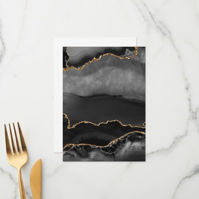 Menu Faux Gris Marbré Agate Parties scintillant dorée P (Devant/Arrière en situation)