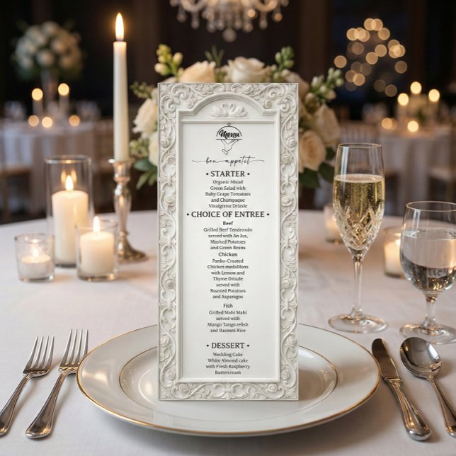 Menu Faux Ivoire Gaufre Sculpté Baroque Floral (Créateur téléchargé)