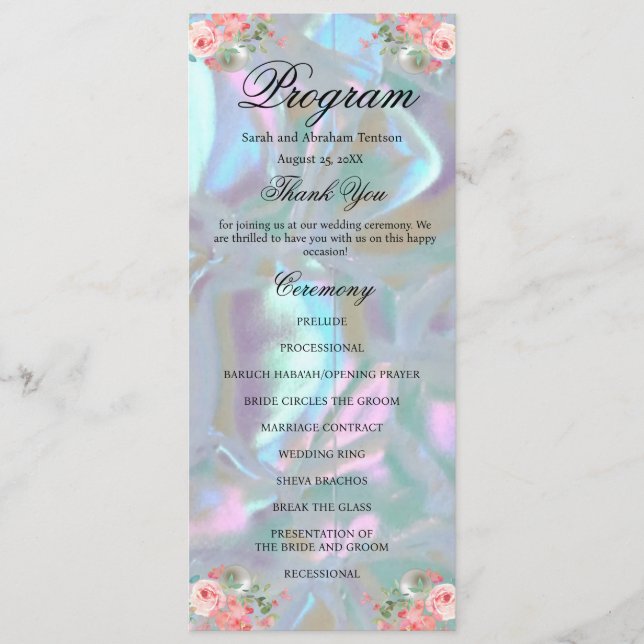 Menu Faux Mother of Pearl Wedding Program (Devant)