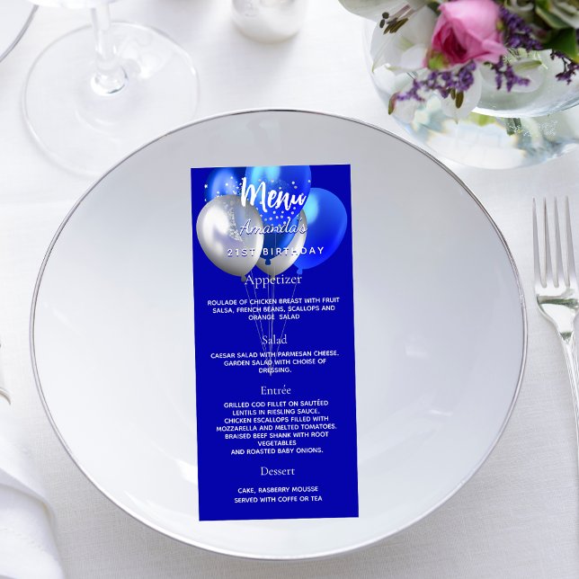 Menu fête d'anniversaire ballons bleu royal (Créateur téléchargé)
