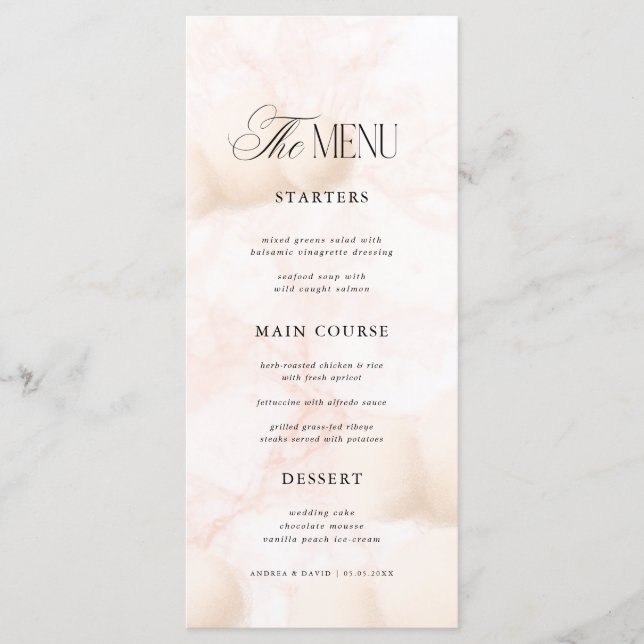 Menu Fête de bébé Cloud Nine en marbre rose Fête de mar (Devant)